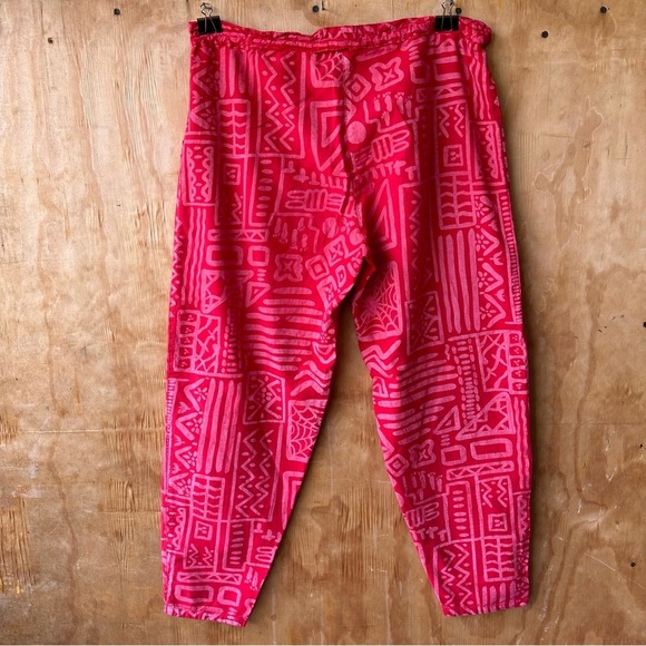 Vintage Cotton Club Red Abstract Geo Print Drawstring Pull on Pants - Picture 3 of 8